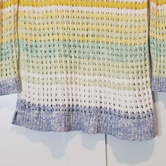 Talbots Open Stitch Cotton Pullover Knit Sweater Pastel Stripes Size Large Petit - Picture 3 of 12